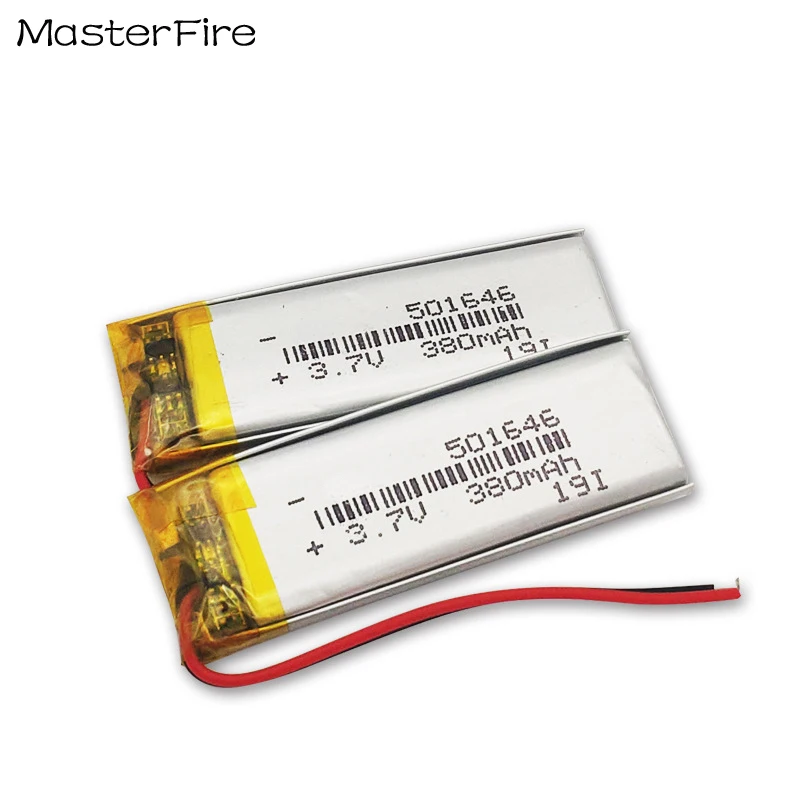 2pcs/lot 3 .7V 380mah Rechargeable Lithium Polymer Battery 501646 for GPS Navigator Bluetooth Speaker Smart Watch Batteries