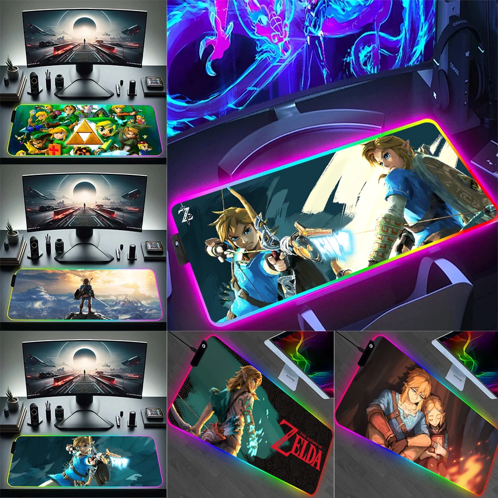 Hot Link Adventure Game Z-Zelda RGB Pc Gamer Keyboard Mouse Pad Mousepad LED Glowing Mouse Mats Rubber Gaming Computer Mausepad