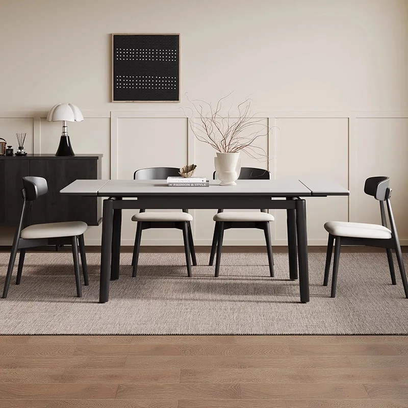 

Cream wind minimalist rock slab telescopic folding dining table and chair combination rectangular small apartment modern simple