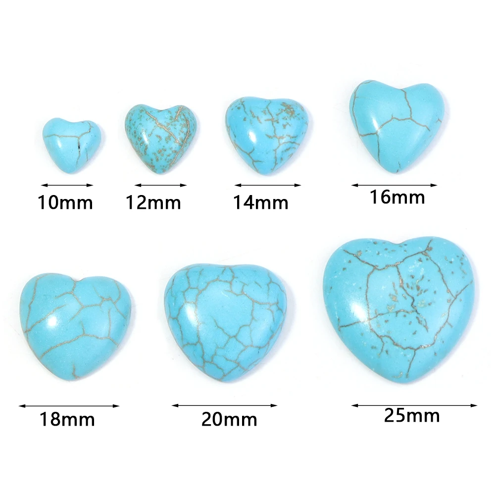10pcs 10-25mm Natural Stone Cabochons Heart Shape Turquoise Cabochon Beads For Jewelry Making DIY Ring Pendant Setting Gemstone