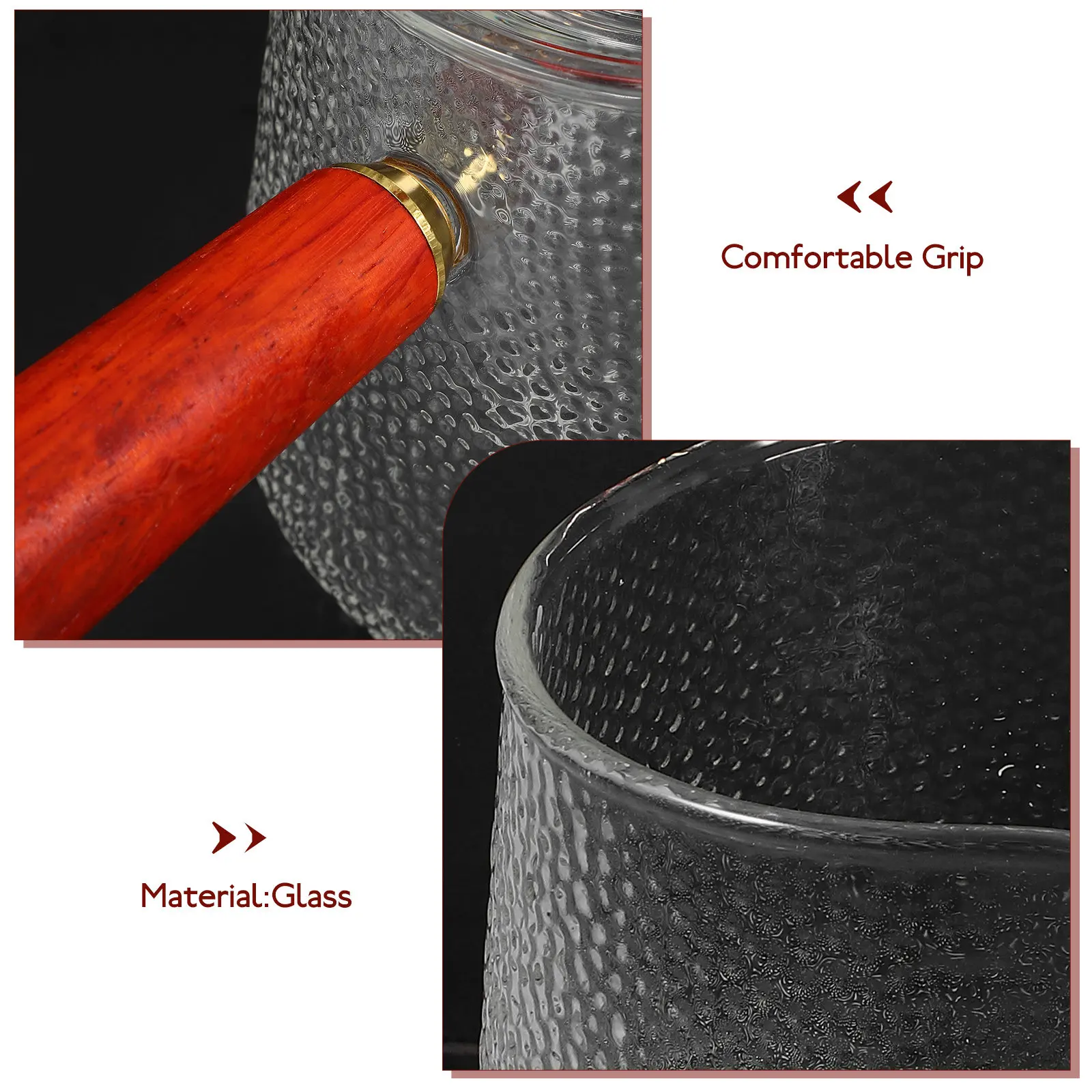 

Прозрачный стеклянный чайник с деревянной ручкой, термостойкий, для заваривания рассыпного чая, с удобным дизайном для легкого налива.