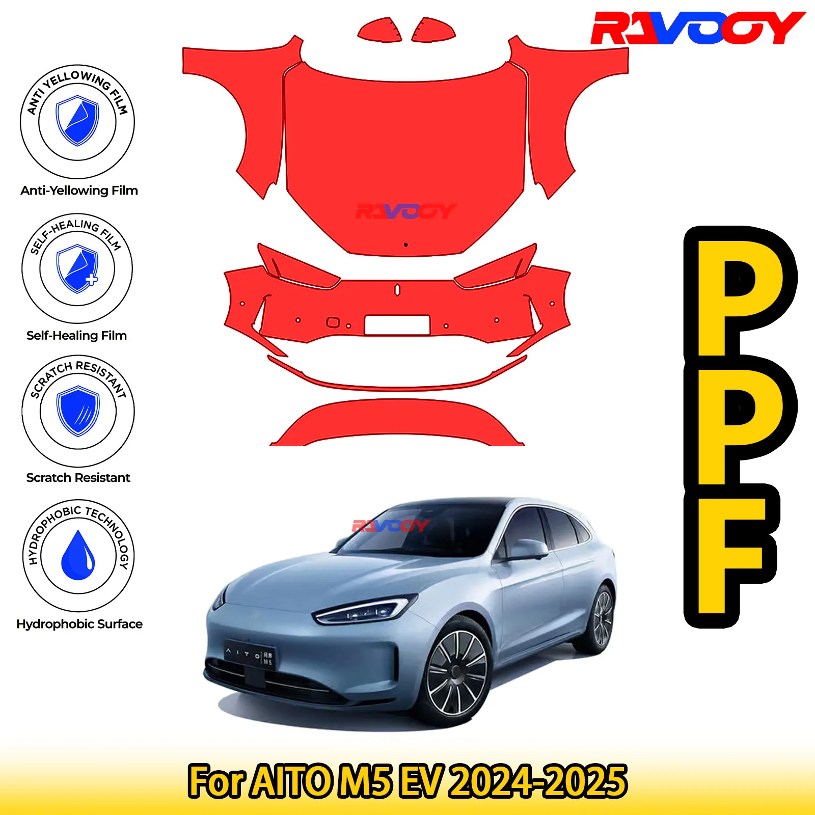 

For AITO M5 EV 2024-2025 Glossy Matte Black Precut front PPF Kit Paint Protection Film