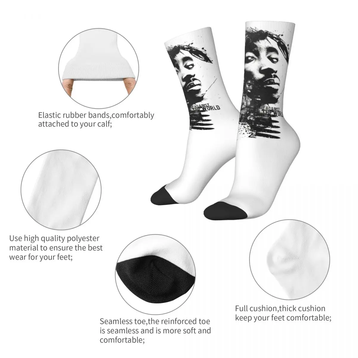 Men Socks Tupacs Shakur Stockings Spring Gothic Soft Breathable Socks Graphic Cycling Non Skid Socks