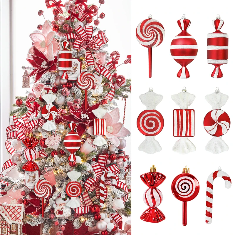 3/6Pcs Big Christmas Lollipop Red Candy Cane Pendant Xmas Tree Hanging Ball Ornament 2024 Christmas Decoration For Home New Year