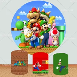 Super Mario Brothers Round Backdrop Boys Birthday Decoration Photography Background Cylinder Cover Baby Shower Party Studio Prop