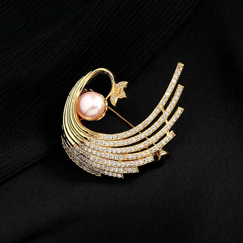 

ANSHELI Elegant Pearl Phoenix Zircon Golden Color Brooches For Women Pins Party Wedding Clothing Accessories Jewelry Gifts