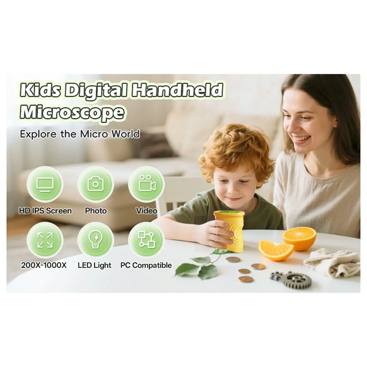 Promotional-Digital Microscope for Kids 1000X Handheld Science Toy with 2.4