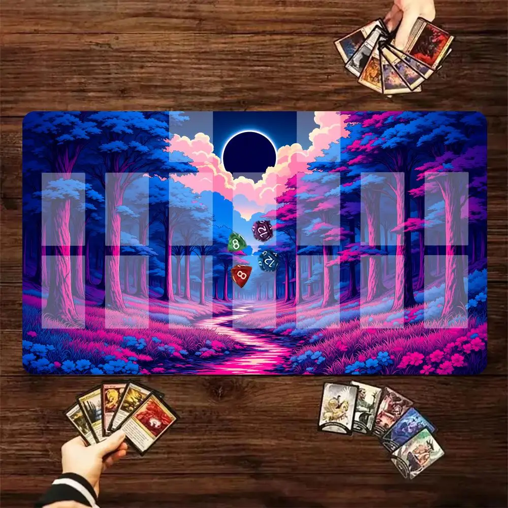 Large Gaming Mouse Pad Fantasy Forest Sola TCG Playmat Anti-Slip Rubber Deskmat Office Desk Accessories Stitched Edges Game Mat