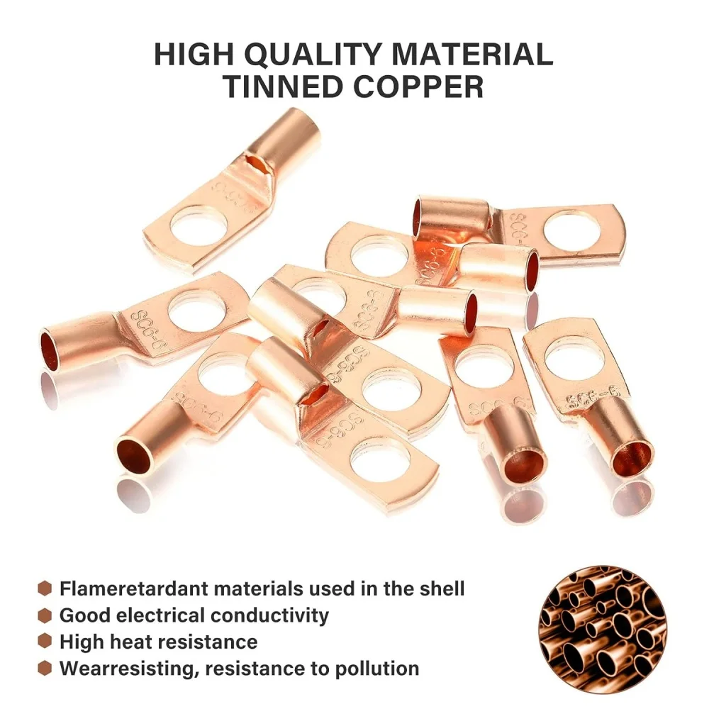 240 Pieces Copper Battery Wire Lugs SC6-25 Battery Cable Ends Eyelets Tubular Ring Terminal Connectors Wire Crimp Connector