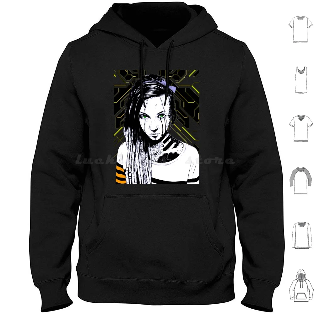 Girl Futurist Style Hoodies Long Sleeve Cyborg Girl Glitch Vaporwave Japanese Hipster Future Fashion Urban Style