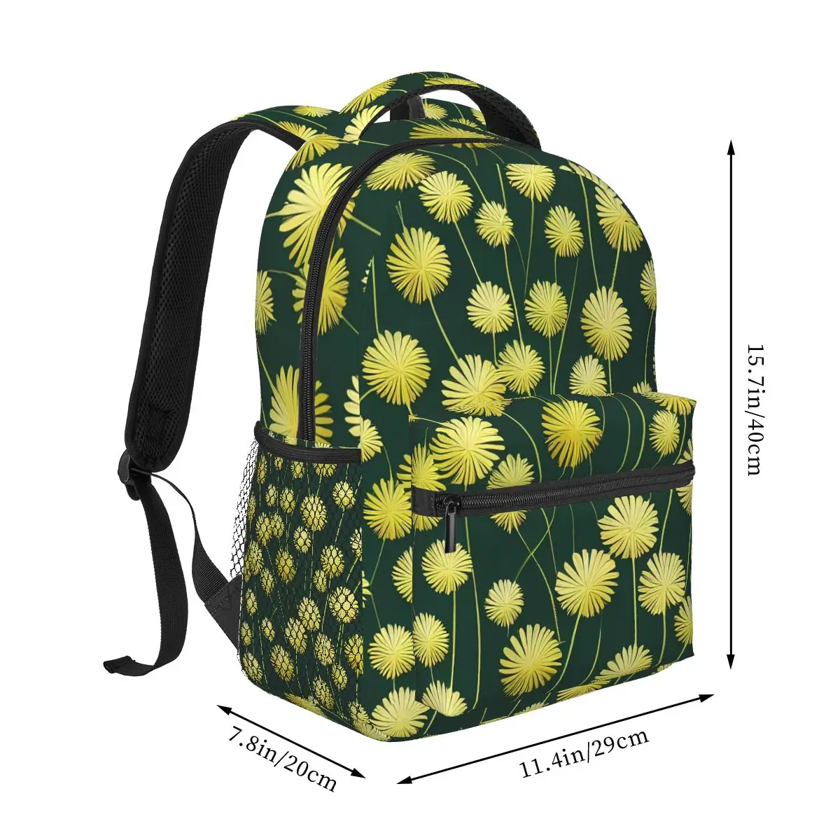 Dandelion Print Backpack Women Yellow Green Pattern Backpacks Polyester Style School Bags Travel Custom Rucksack