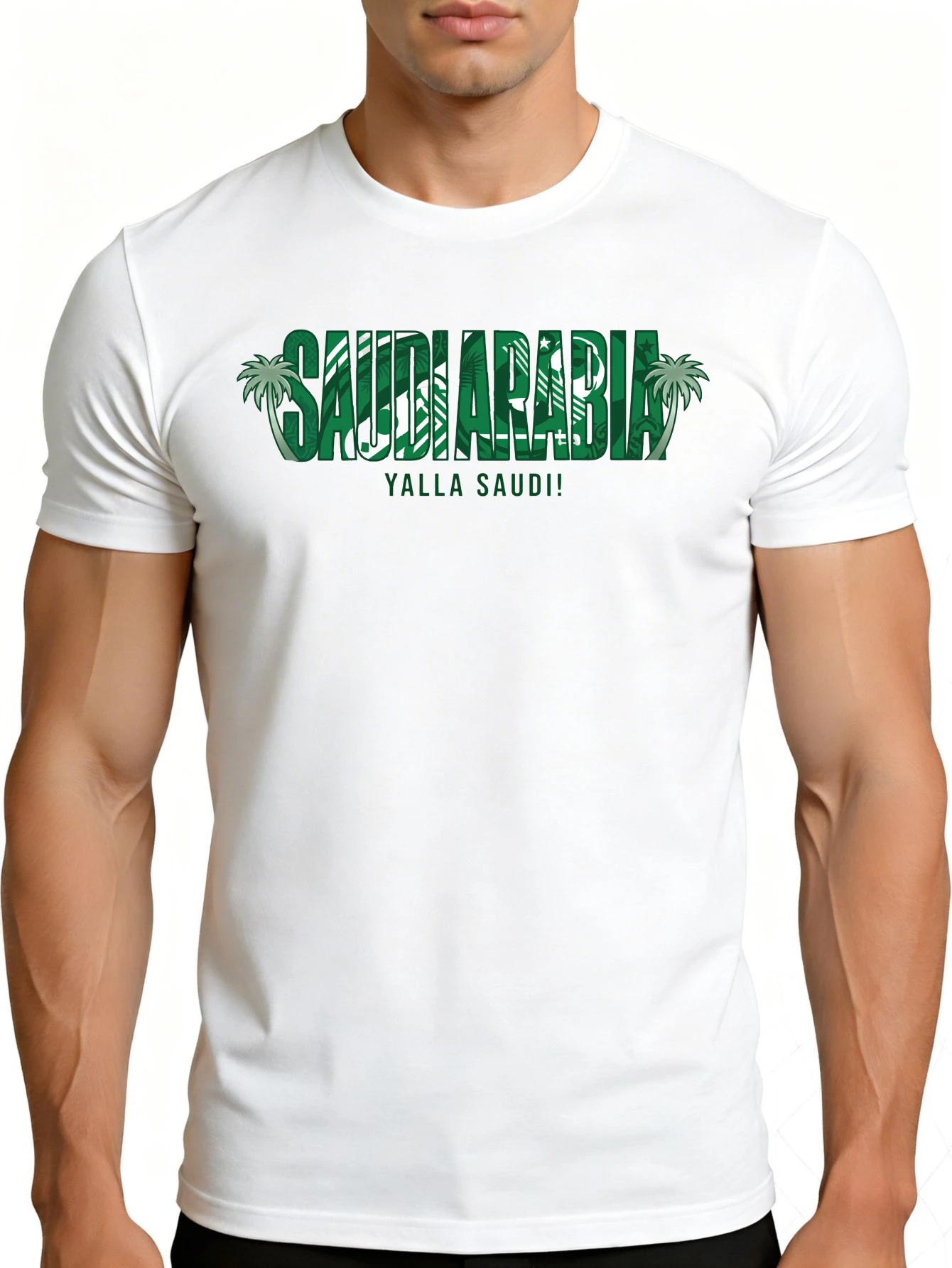 Men's Plain Graphic T-Shirt - Breathable, Soft, Lightweight - Saudi Arabia Yalla Saudi - Vintage Fun Graphic Casual Short Sleeve Summer Top, Gift for Him