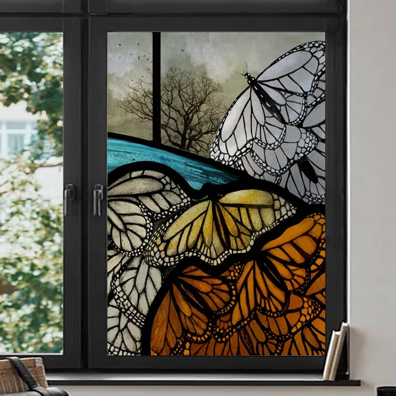 Stained Glass Window Film Custom Size Retro Church Painted Art Decals, Frosted Static Cling Door Sticker for Home Decor