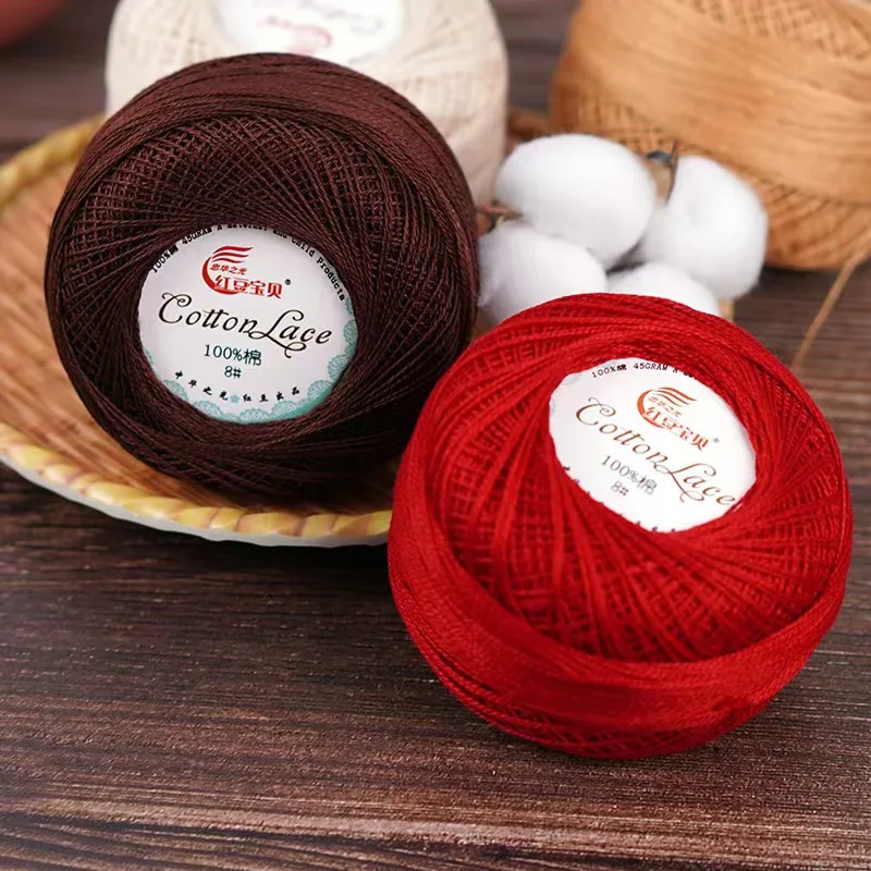 50g/ball Soft 100% Cotton 8# Lace Yarn for Hand Knitting Crochet Thin Thread for DIY Pillow Lace Supplies FZ334