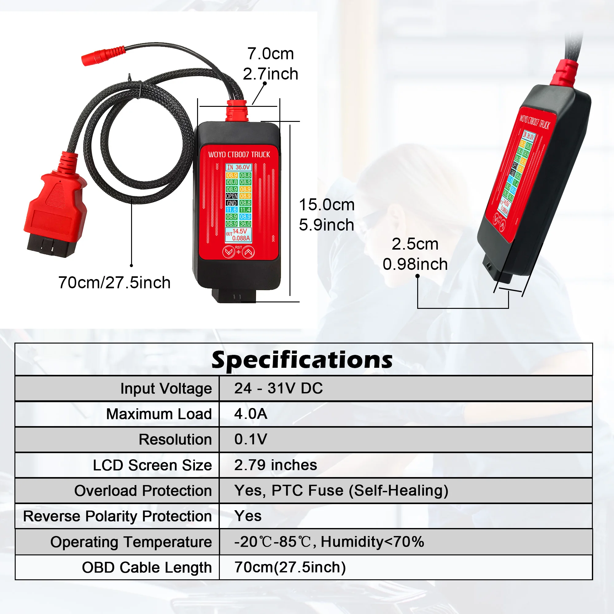 WOYO CTB007 TRUCK 24V To 12V Step-down Regulated Converter Enabling Truck To Safely Use Automotive Diagnostic Tools 6