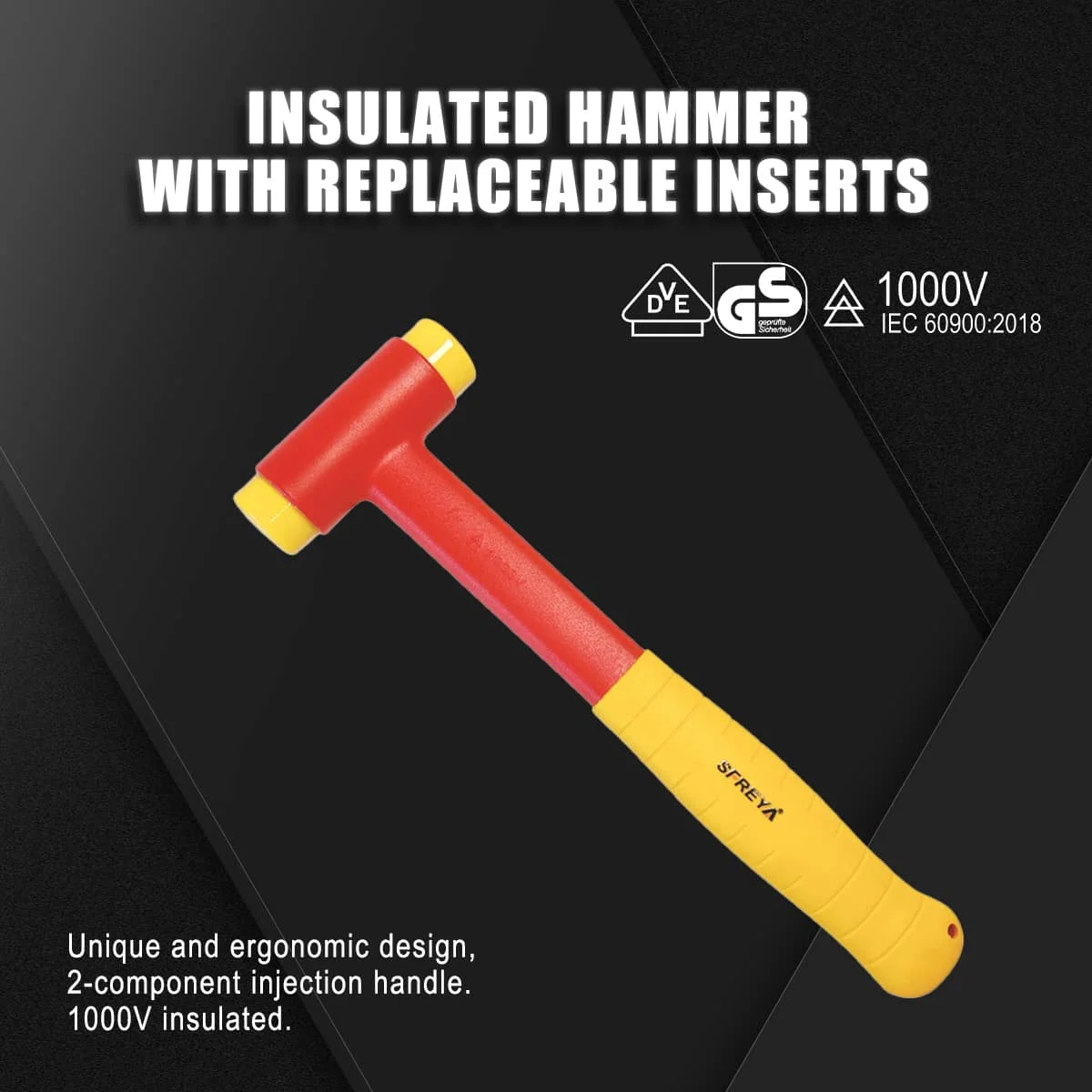 SFREYA S618 Insulated non-rebound hammer 300×30mm VDE 1000V high insulation resistance, non-slip for Electrician
