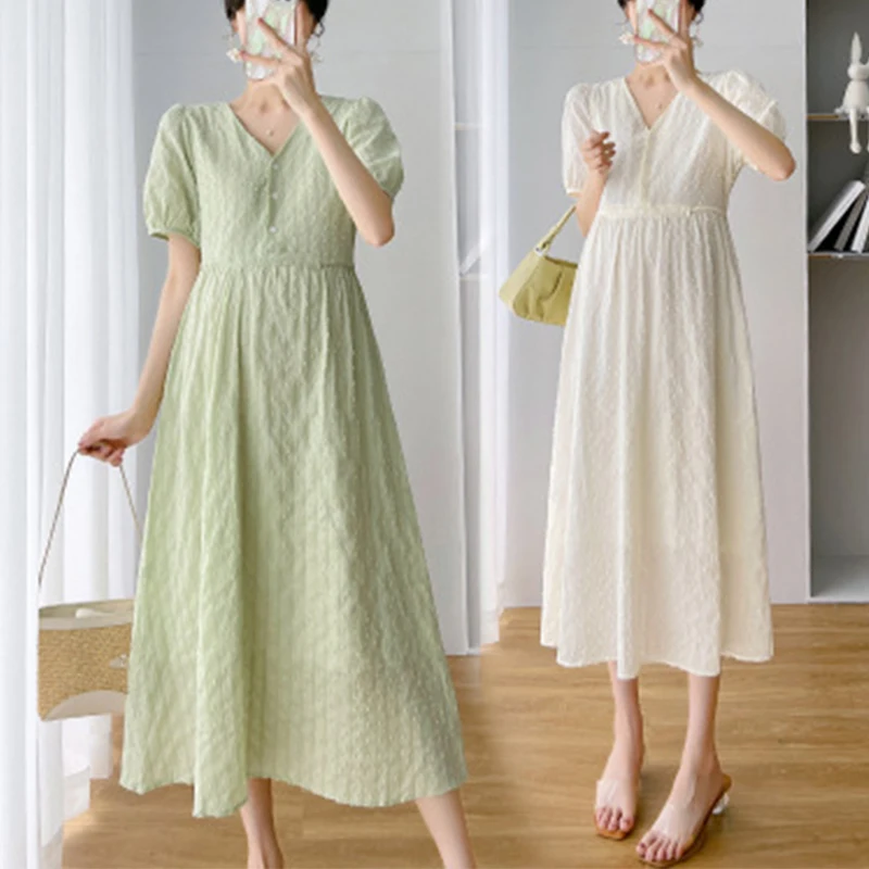 Maternity Wear Clothing New Solid Color Hollow Dress Spring Summer Loose Before Pregnancy After Pregnancy All-match Sweet Dress