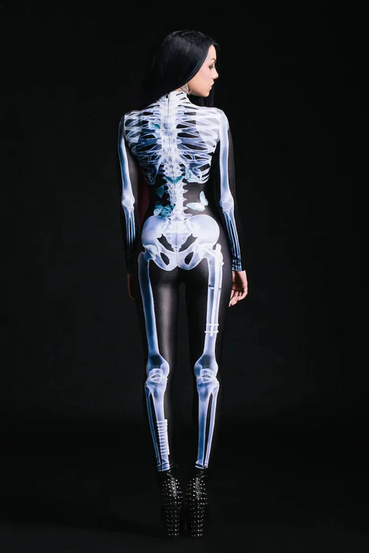 Cosplay Costumes Halloween Long Sleeve Bodysuit Skeleton 3D Print Zentai Bodysuit Funny Festival Party Bodysuit Carnival Women