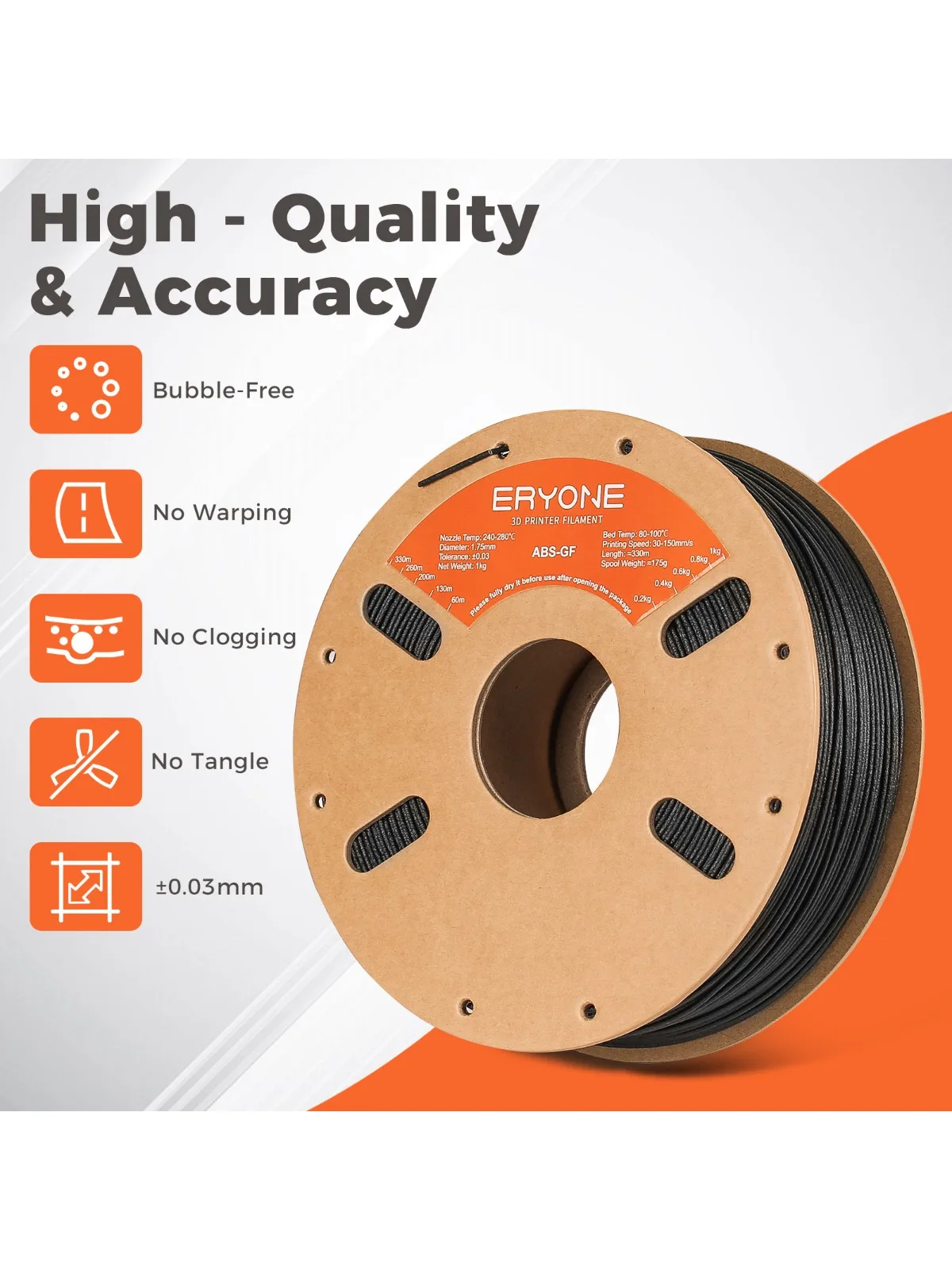 ERYONE 3KG Filament ABS Wzmocniony Włóknami 1.75mm, Filament do Drukarek 3D z Włóknami Węglowymi i Szkła, Zestaw Osiemnastopakowy o Wysokiej Wytrzymałości — zdjęcie produktu 7