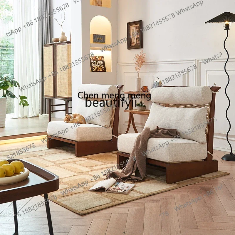 

ss7304 Solid Wood Rattan Single Leisure Backrest Living Room Nordic Simple Modern Couch Small Apartment