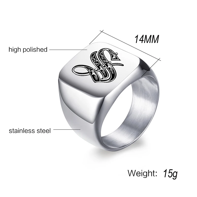 Stainless Steel Retro Punk Initial Rings for Men Gift Gothic Male Letter Stamp Jewelry Gift Anillos Mujer Fashion 2023