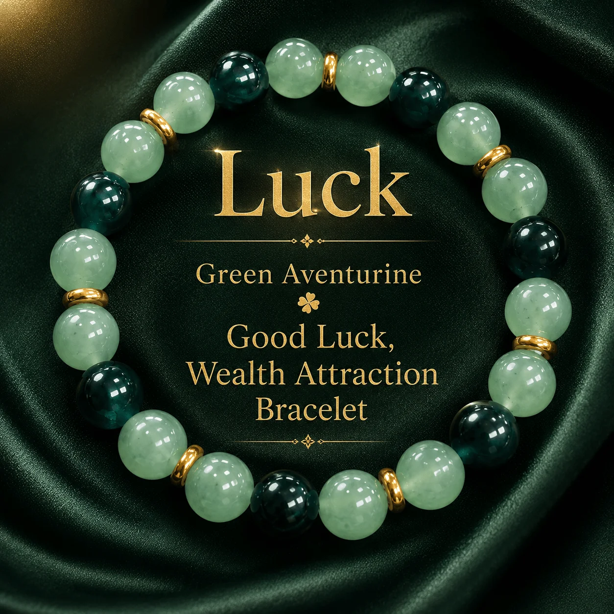 1pc Bohemian Green Beaded Bracelet,Glossy Aventurine Stone - Image 2