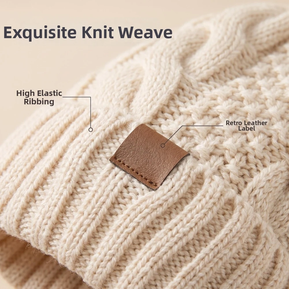 2-Piece Set Knit Hat Scarf Set Double Layer Cable Knit Winter Cap Neck Warmer Thermal Design Thick Warm Beanie Hat & Neck Gaiter