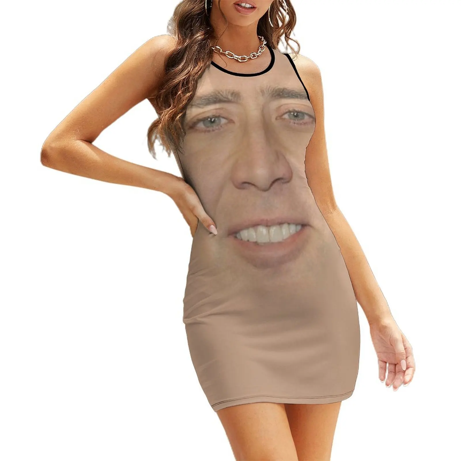 

Nicholas Cage Face Pattern Sleeveless Sundress Aesthetic clothing women clothes cocktail dresses