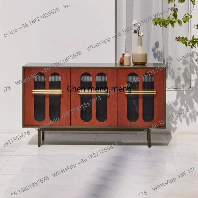 

ZJItalian light luxury sideboard, simple retro glass double arch living room, solid wood shoe cabinet, entrance cabinet