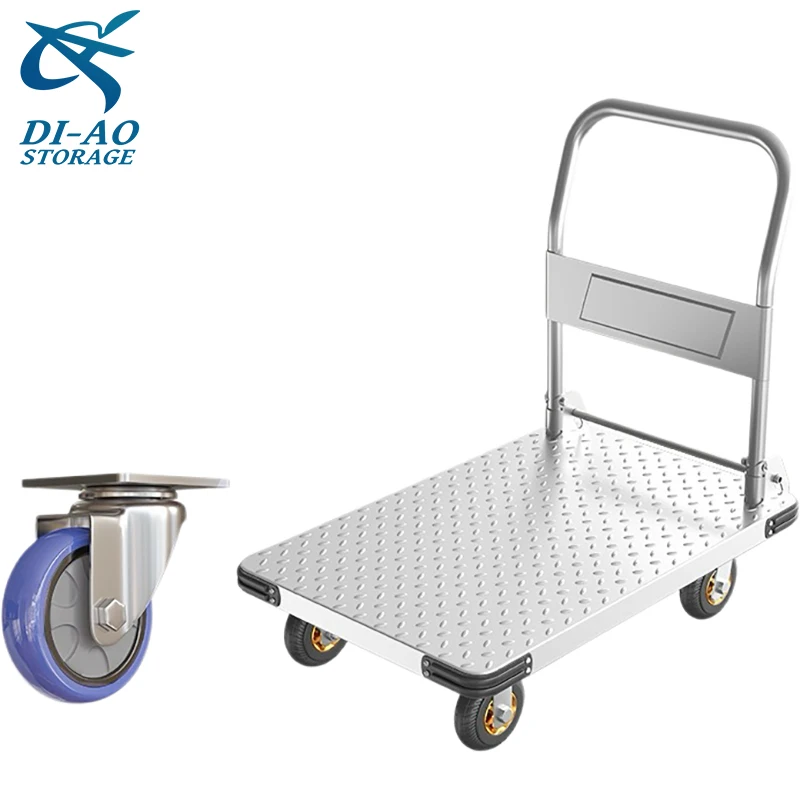 Chariot à main pliable en acier de haute qualité, chariot à plate-forme industrielle de grande capacité pour le stockage d'entrepôt, fournisseur OEM
