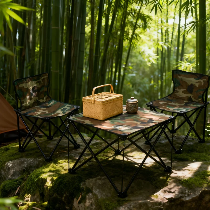 Portable Outdoor Folding Table Set Carbon Steel Picnic Camping Table and Chair Camping and Stadium UseDurable Outdoor Furniture