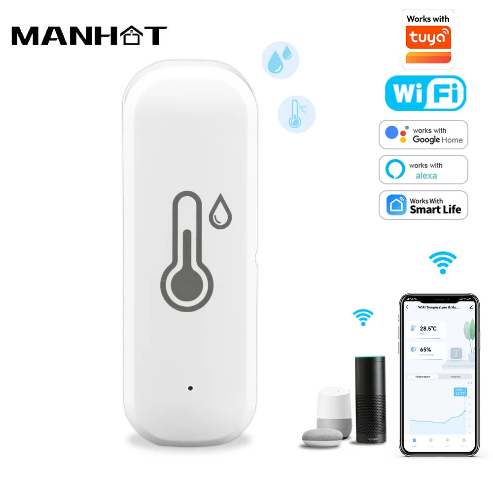 Manhot Smart WIFI Temperature Humidity Sensor APP Remote Monitor For Smart Home Smart Life Works With Tuya Alexa Google Home