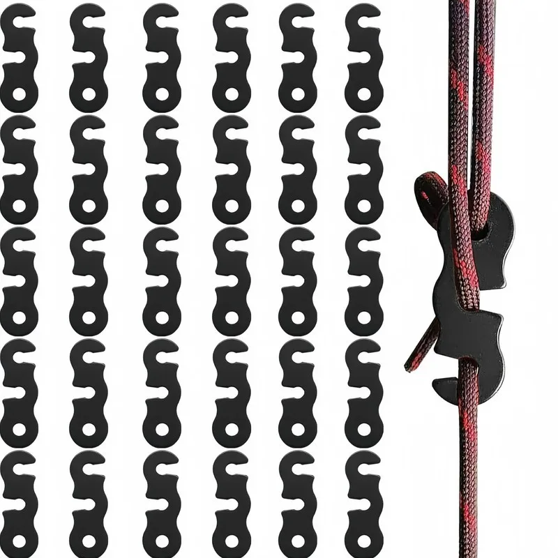 15Pcs Adjustable S-shaped Guyline Tensioner with 3-hole design, fits tent, awning & decor, stabilizes camping gears