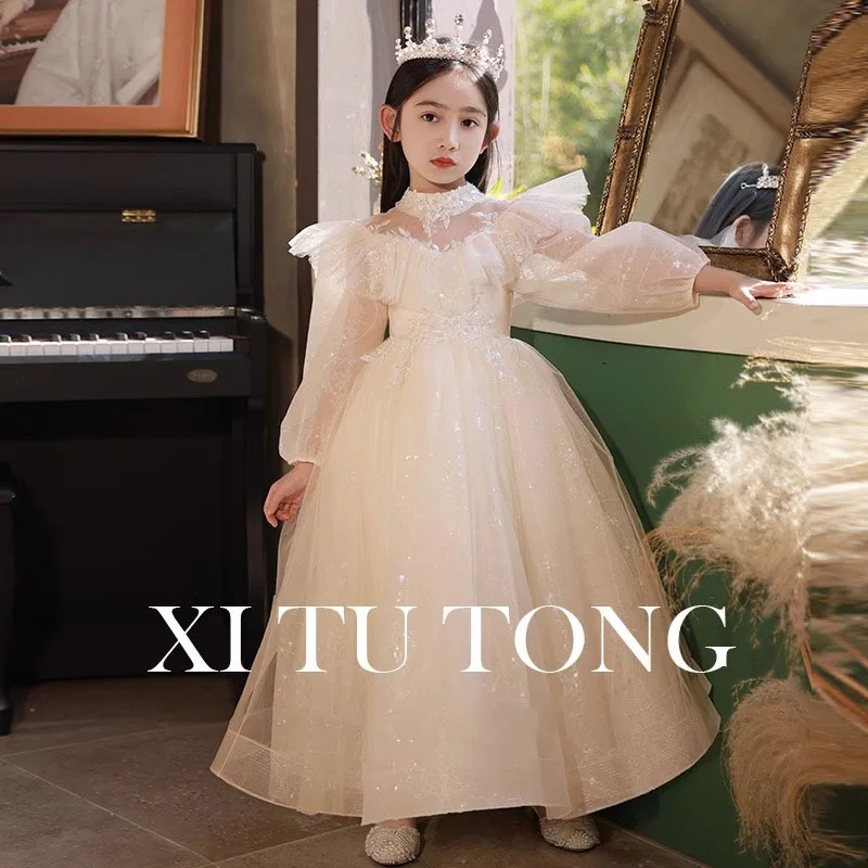 High-end Children's Princess Dress Flower Girl Wedding Little Girl Host Piano Performance Costume Girls' Evening Dress