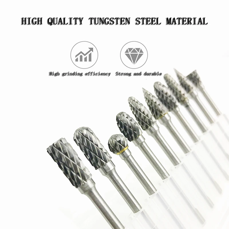 10pcs Carbide Rotary File Set 3mm Metal Milling Cutter for Deburring Die Carving Engraving Woodworking Durable Tools