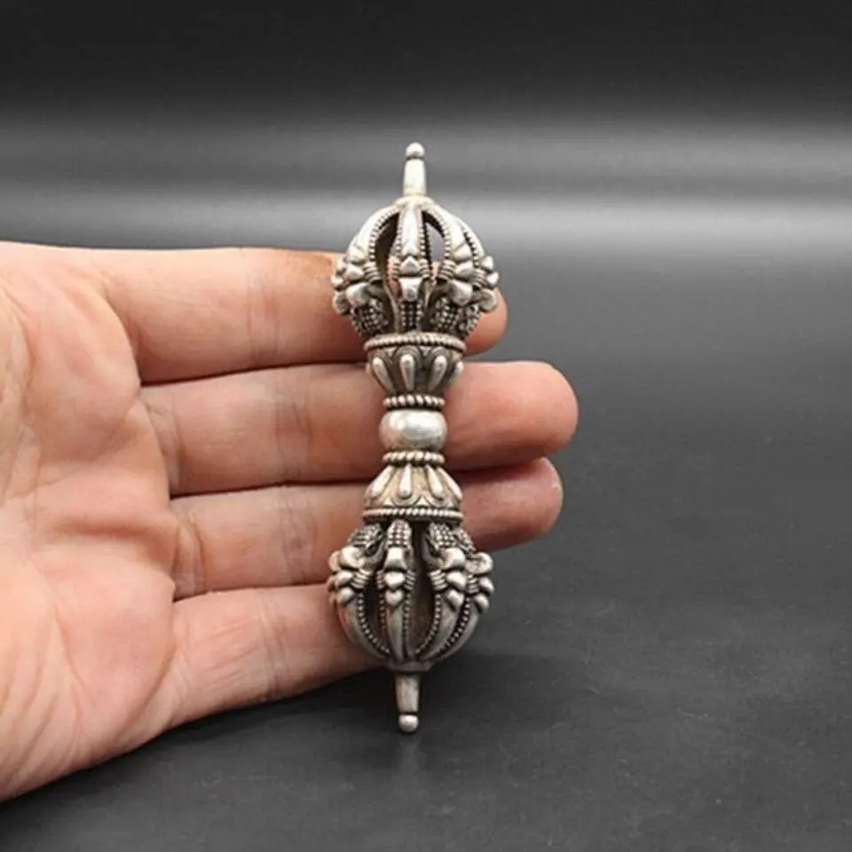 Antique Miscellaneous Collection Antique White Copper Silver Plated Vajra Pestle Craft Ornament