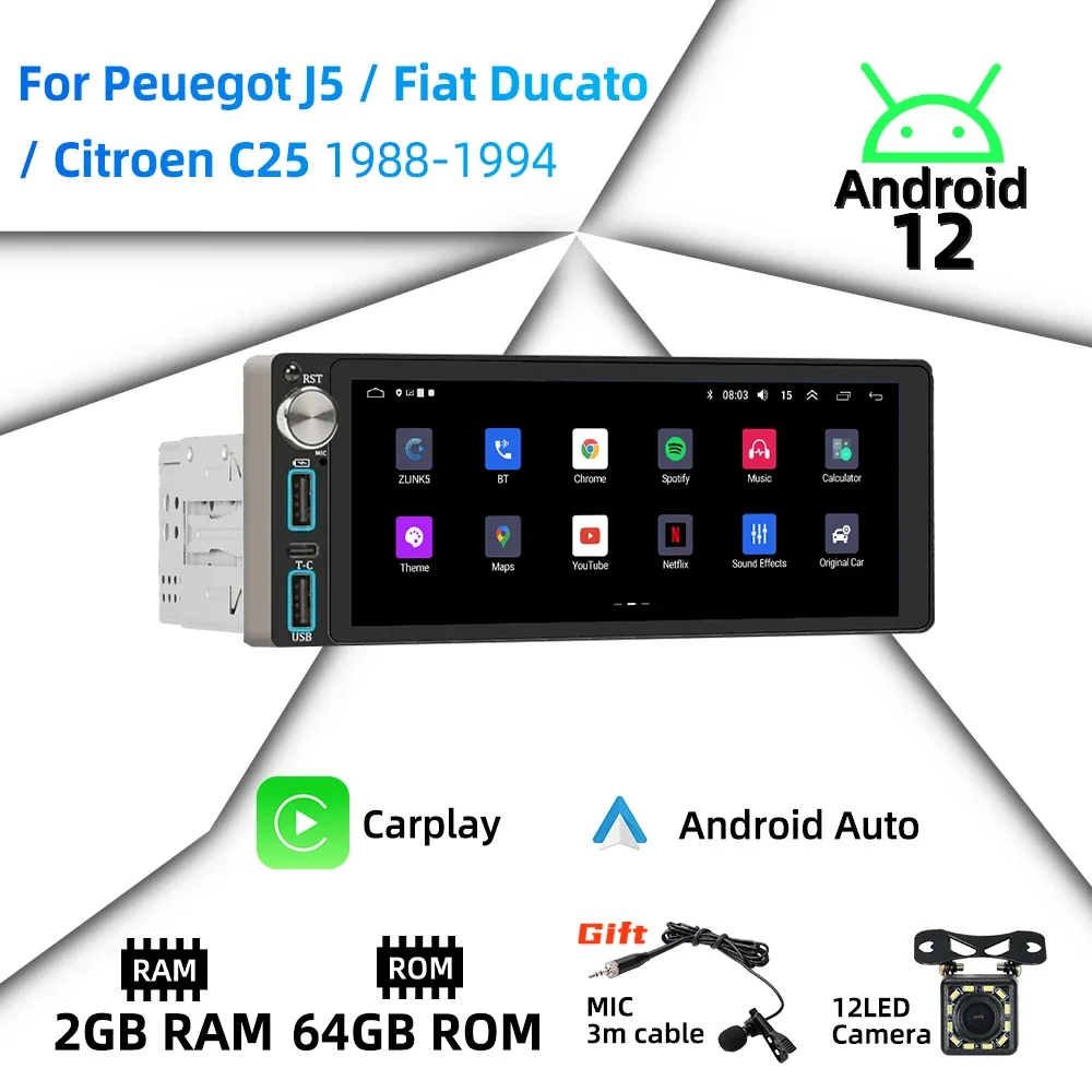 

6,86 "экран Android автомобильный мультимедиа для Peugeot J5 Fiat Ducato Citroen C25 1988-1994 1 Din радио головное устройство авторадио Carplay GPS