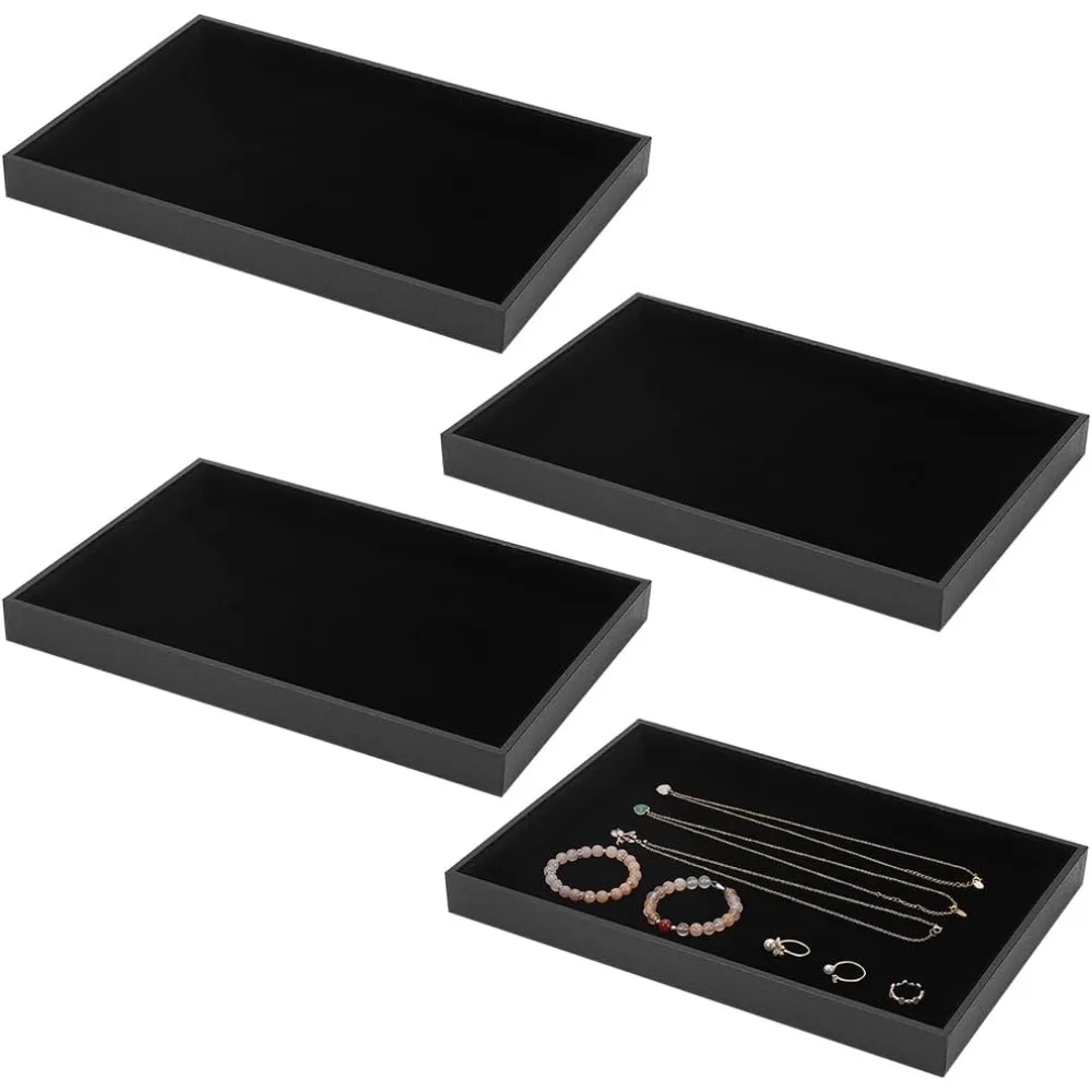 

4Pcs Black Velvet Jewelry Trays for Drawers Jewelry Display Tray Stackable Jewelry Trays Jewelry Tray Organizer Felt Jewelry