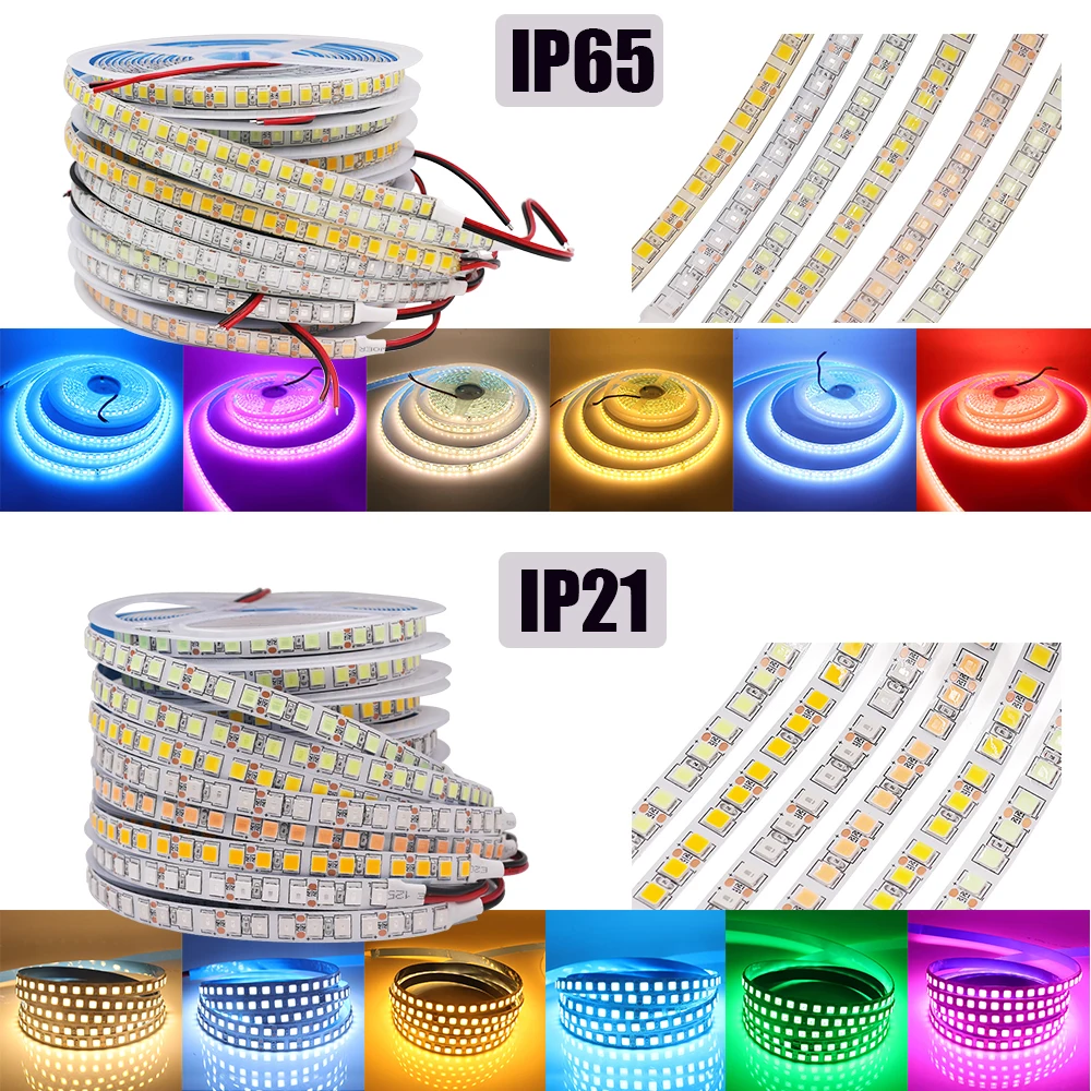 DC 12V 120Leds/M LED Strip SMD 5054 IP21 IP65 Waterproof Red/Green/Blue/White Home Decor Flexible Ribbon Rope LED Light