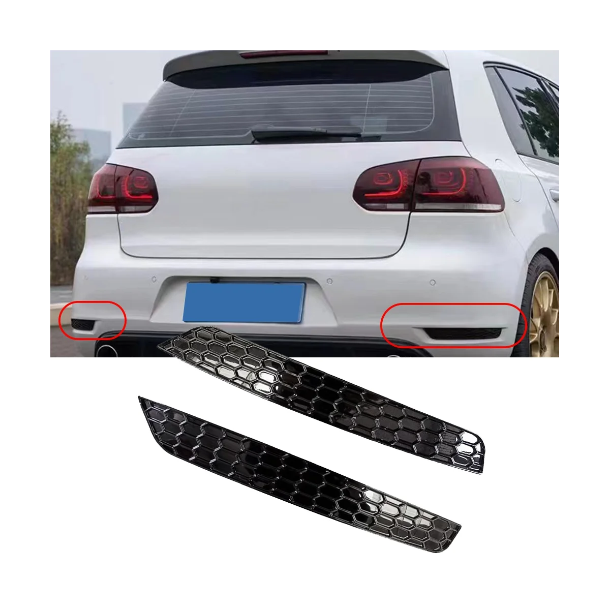 1Pair Honeycomb Tail Rear Fog Light Cover Trim Styling for Golf 6 GTI Rear Bar Bumper Reflector Strips Sticker Glossy