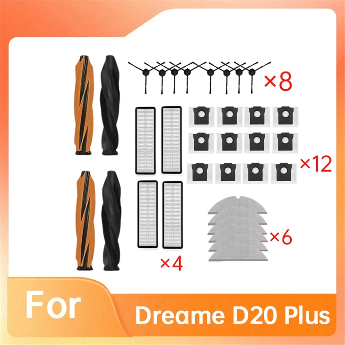 A86G NEW Accessories Kit for D20 Pro/D20 Plus Robot Vacuum Cleaner Main Side Brush Filters Dust Bags Replacement Parts