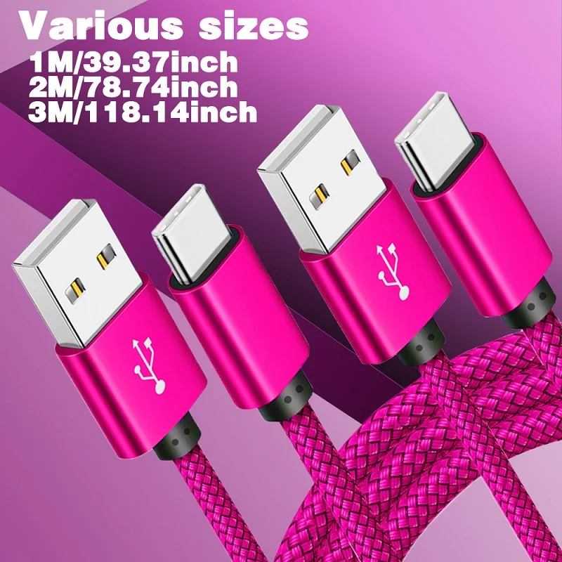 USB A to Type C Charging Cable Nylon Data Cable Fast Charger For Huawei Samsung Android Phone Type C Charging Phone Accessories