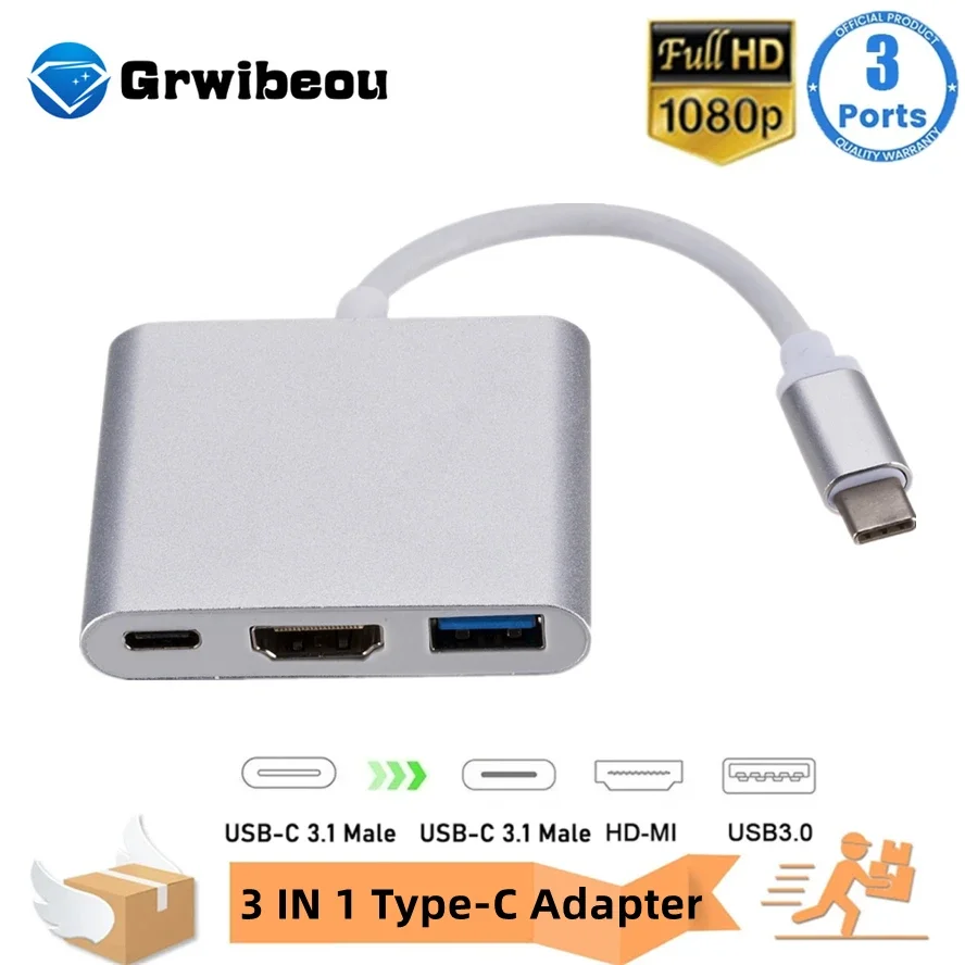 

USB C HUB 3in1 Type C 3.0 to HDMI-compatible Docking Station PD Fast Charge 4K HDMI Adapter Splitter For MacBook Phone Computer