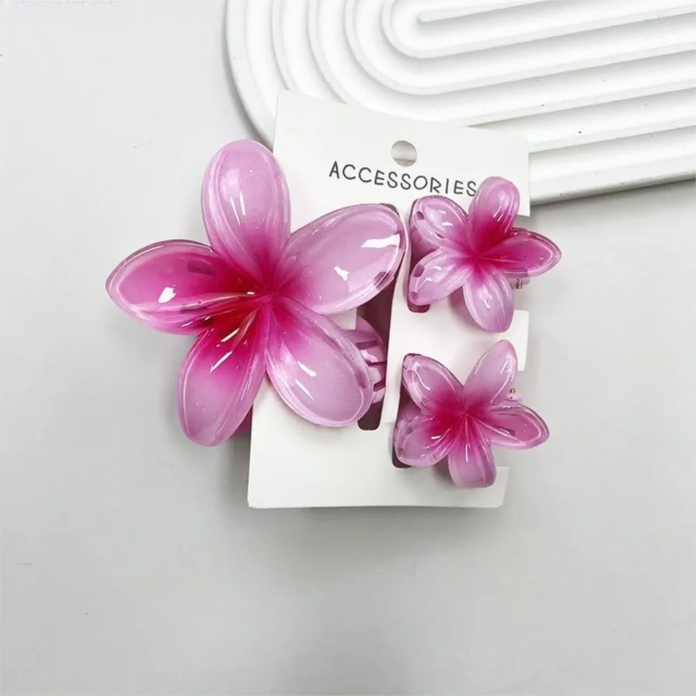 

3Pcs/Set Colorful Gradient Hair Claws Plumeria Flower Acrylic Ponytail Clip Hawaiian Flower Hair Clip Beach