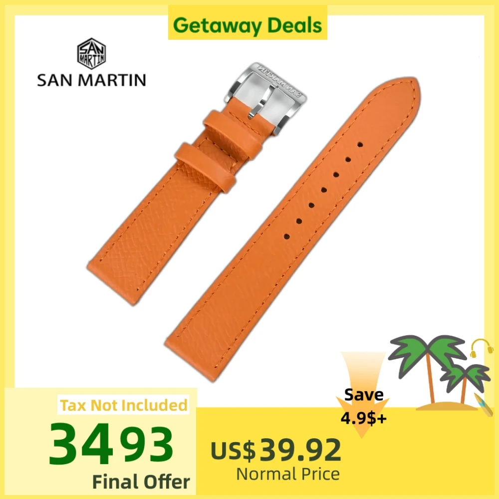 

San Martin Watch Strap 20mm Leather Quick Release Wristwatch Belt Watch Band Sweat For Man Comfortable Classic Epsom SN0101