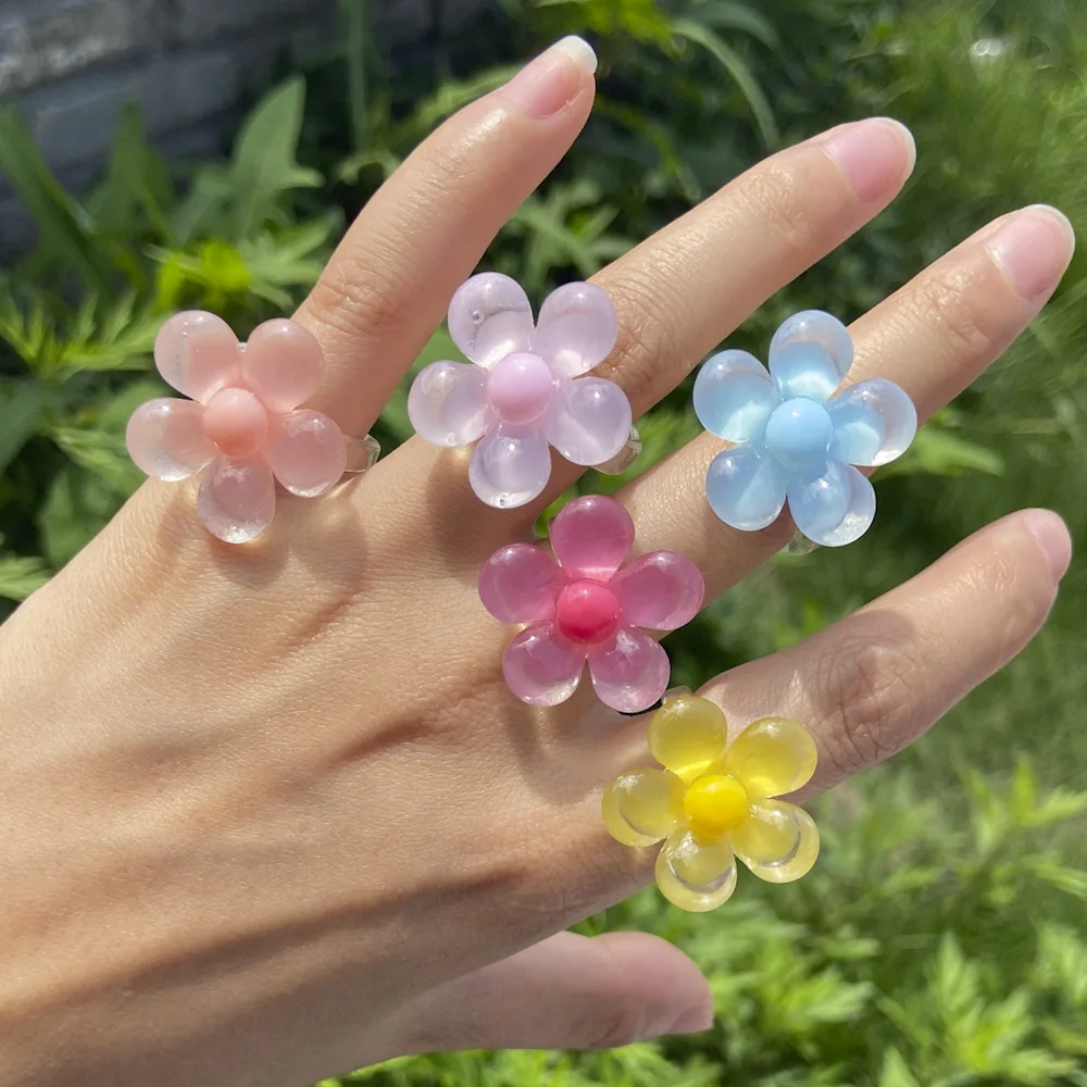 

Acrylic Floral Rings Women's Fashion Jewelry 3D Sweet Flower Simple Cross-Border New Arrival Wedding Party Accessories
