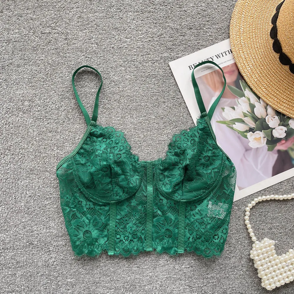 Summer Thin Lace Strap Vest Women's Inner Wear Sexy Hollow out Crop Top Polyester Fiber Slim Fit Commute Style No Padding