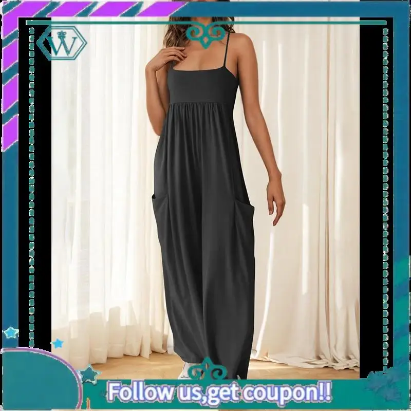 

A09P Комбинезоны для женщин Широкие комбинезоны на тонких бретельках Летние комбинезоны с карманами