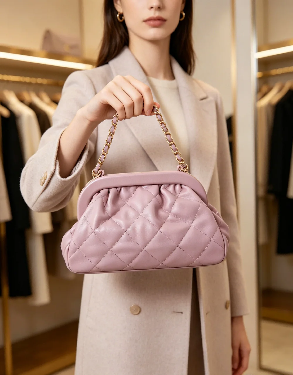 

Fashion Leather Handbag Lightweight Diamond Stripe Hand Purse Chain Sling Bag Women