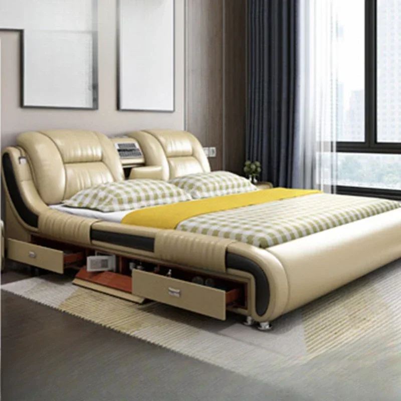 Queen European Double Bed Modern High End Headboard Twin Frame Double Bed Storage Luxury Cama Matrimonio Bedroom Furniture